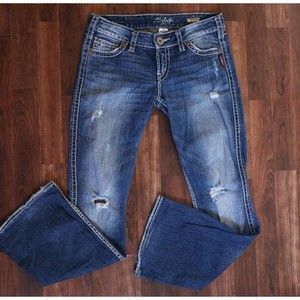 Silver Jeans Womens W27 L31 Twisted Blue Bootcut Low Rise  Distressed Denim